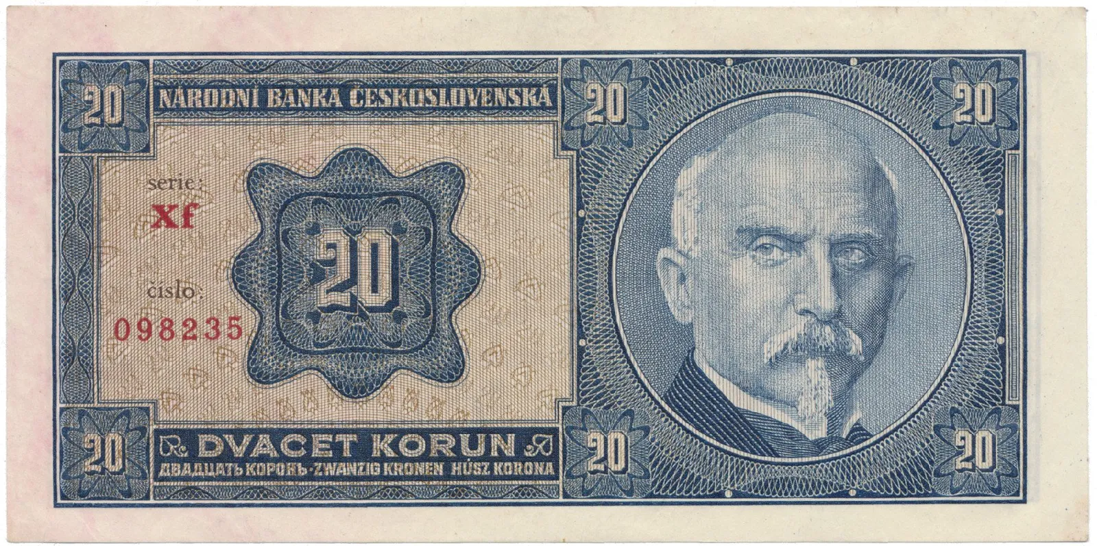 Československo, 20 Koruna 1926, tisk TB NBČS, Hej.21c2