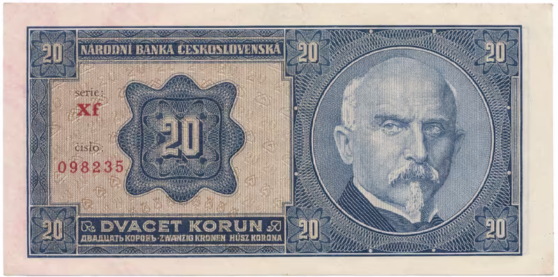 Československo, 20 Koruna 1926, tisk TB NBČS, Hej.21c2
