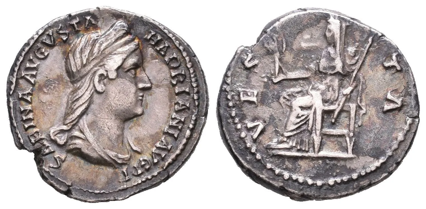 Denár, Rv: VESTA, sedící VESTA zleva, drží palladium a žezlo, RIC.397c, — 1