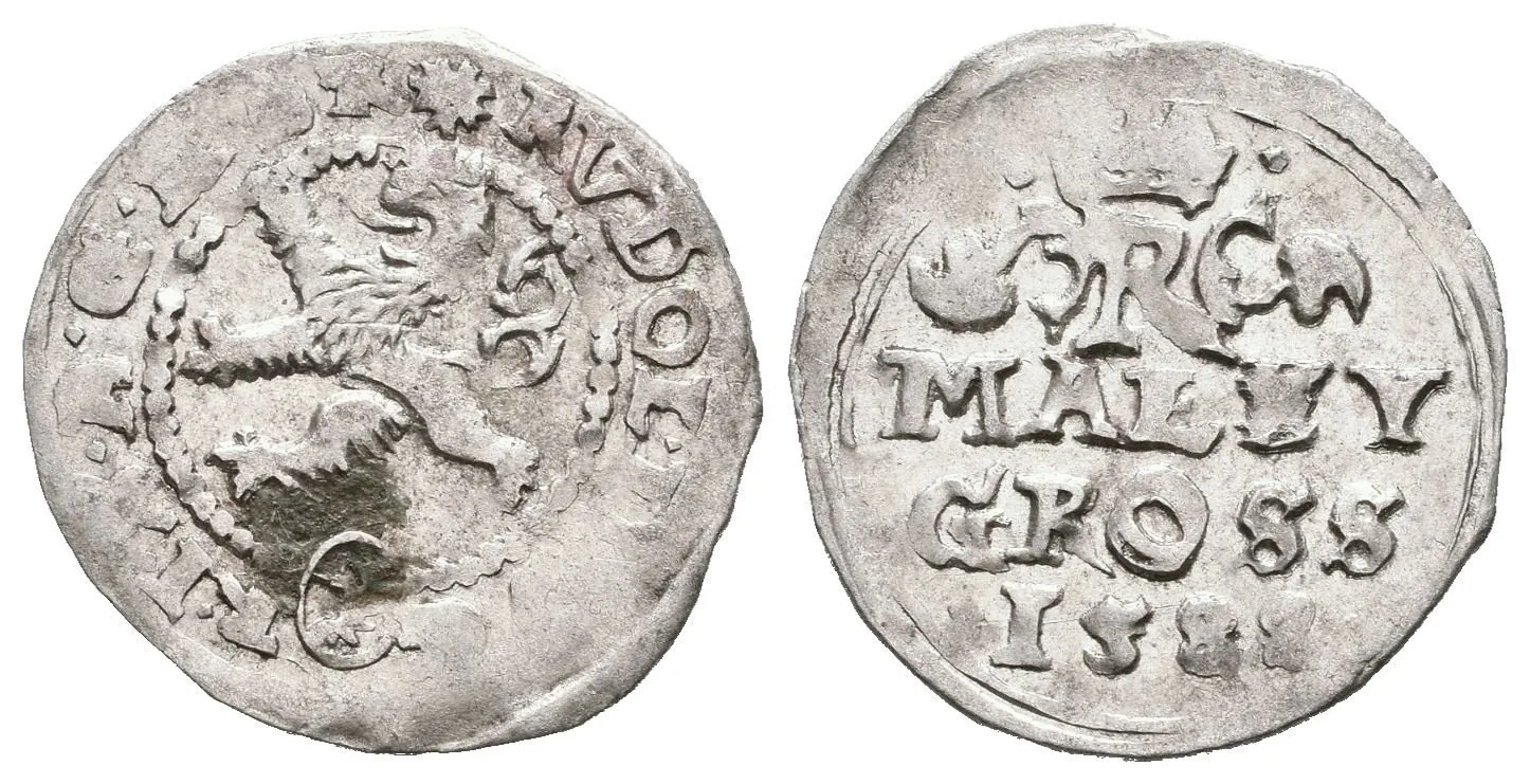 Malý groš 1588, Kutná Hora-Šatný, HN.3 (opis 7a), krásný Rv., patina, ned. — 1