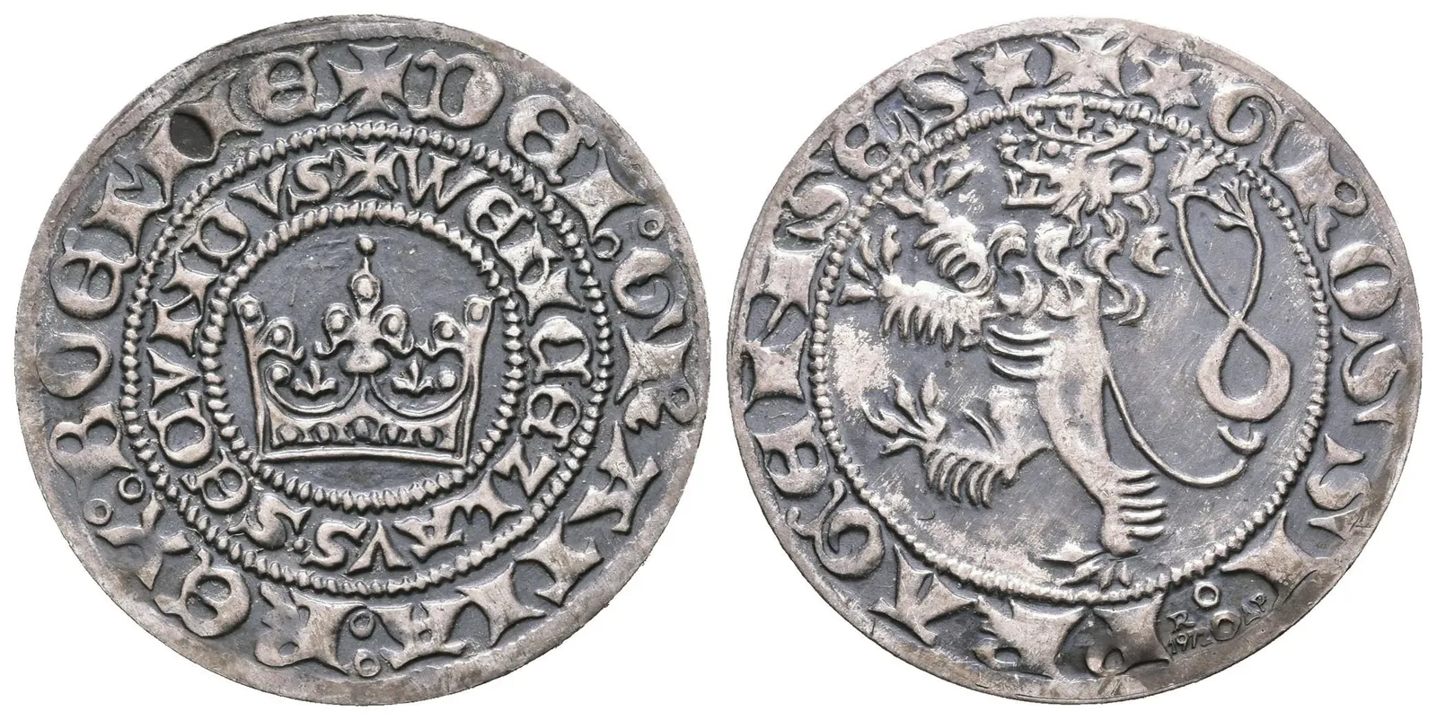 AR Medaile 1972 (A. Peter) - Replika pražského groše Václava II., Ag 27 mm (4,35 g), — 1