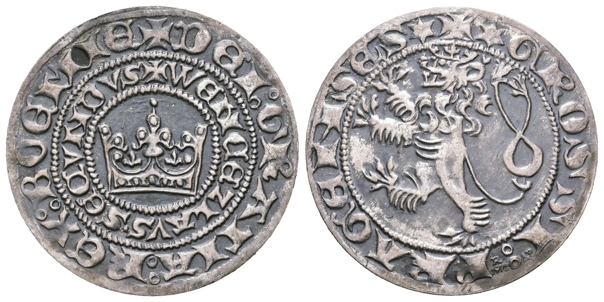 AR Medaile 1972 (A. Peter) - Replika pražského groše Václava II., Ag 27 mm (4,35 g), — 1