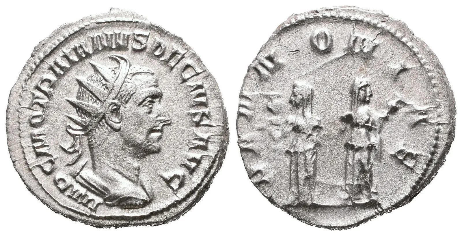 Antoninian, 249 - 251, Rv: PANNONIAE, dvě stojící Pannonie čelně vedle sebe, každá — 1