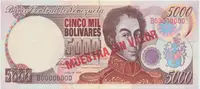 Venezuela, 5000 Bolivares 1997, anulát - MUESTRA SIN VALOR, P.78as