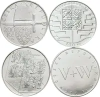 200 Kč 2005 - Voskovec a Werich, 2006 - vymření Přemyslovců, Kamenický Šenov, — 2