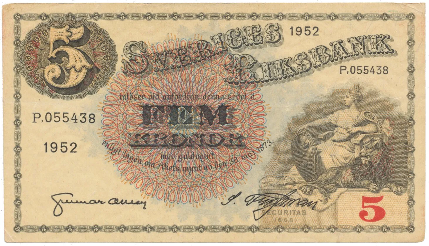 Švédsko, 5 Kronor 1952, P.33ai
