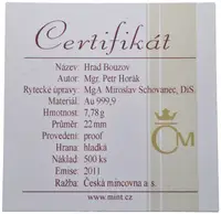 Medaile 2011 (Horák) - Hrad Bouzov. Au 0,999, 22 mm (7,78 g), kapsle, certifikát, — 2