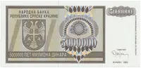 Chorvatsko - Srbská Krajina, 5.000.000 Dinara 1993, anulát, AA 0000000, P.R11 - fotografie 2