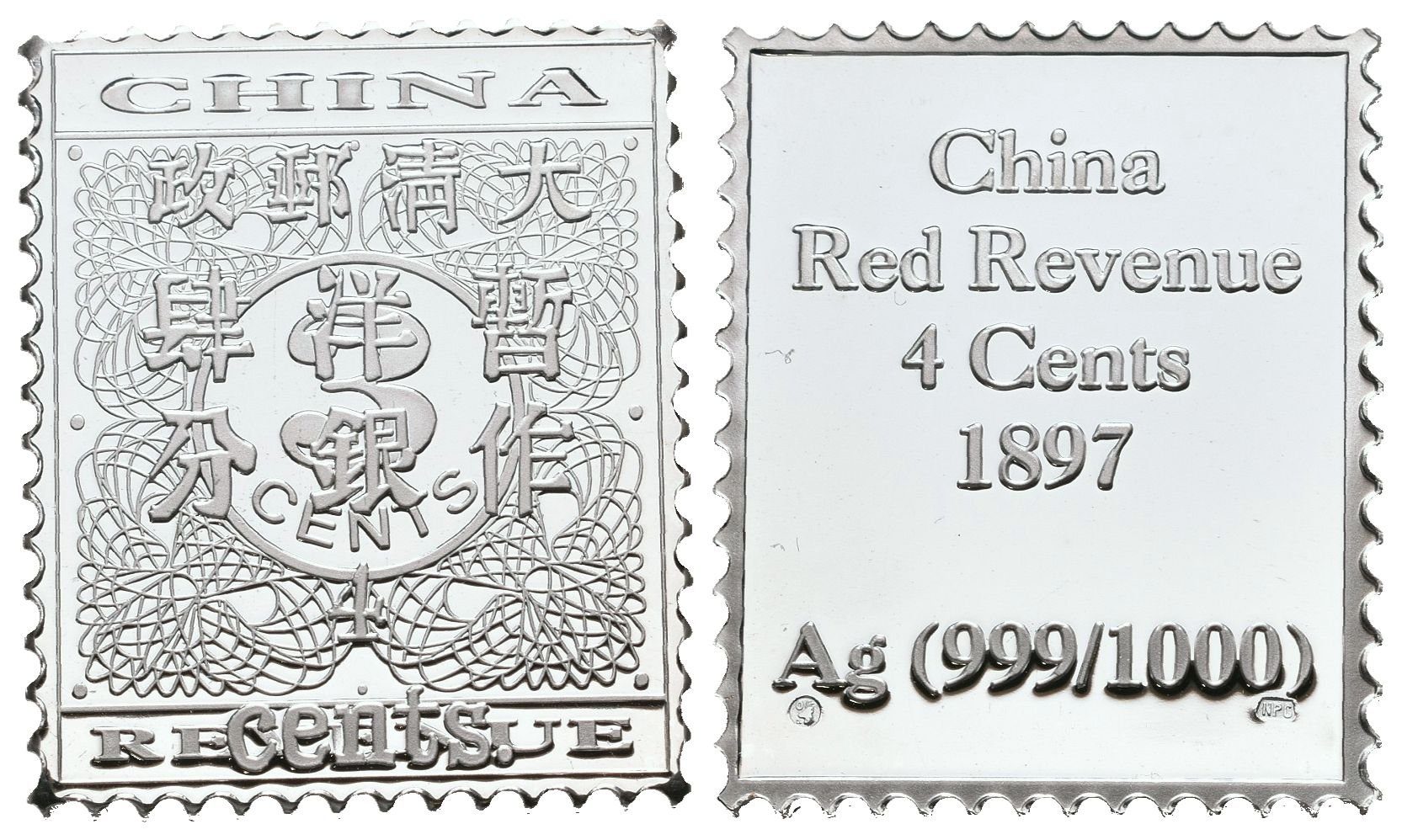 Stříbrná známka - Čínský 4 Cent 1897 - Ag 6 g - 999/1000