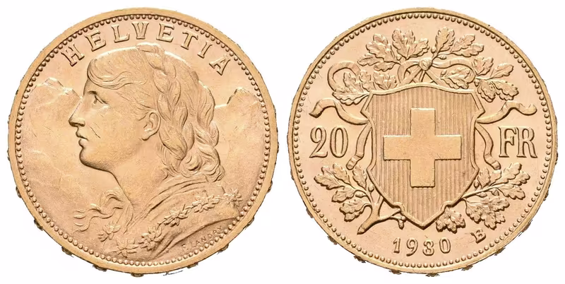 Švýcarsko, 20 Frank 1930 B