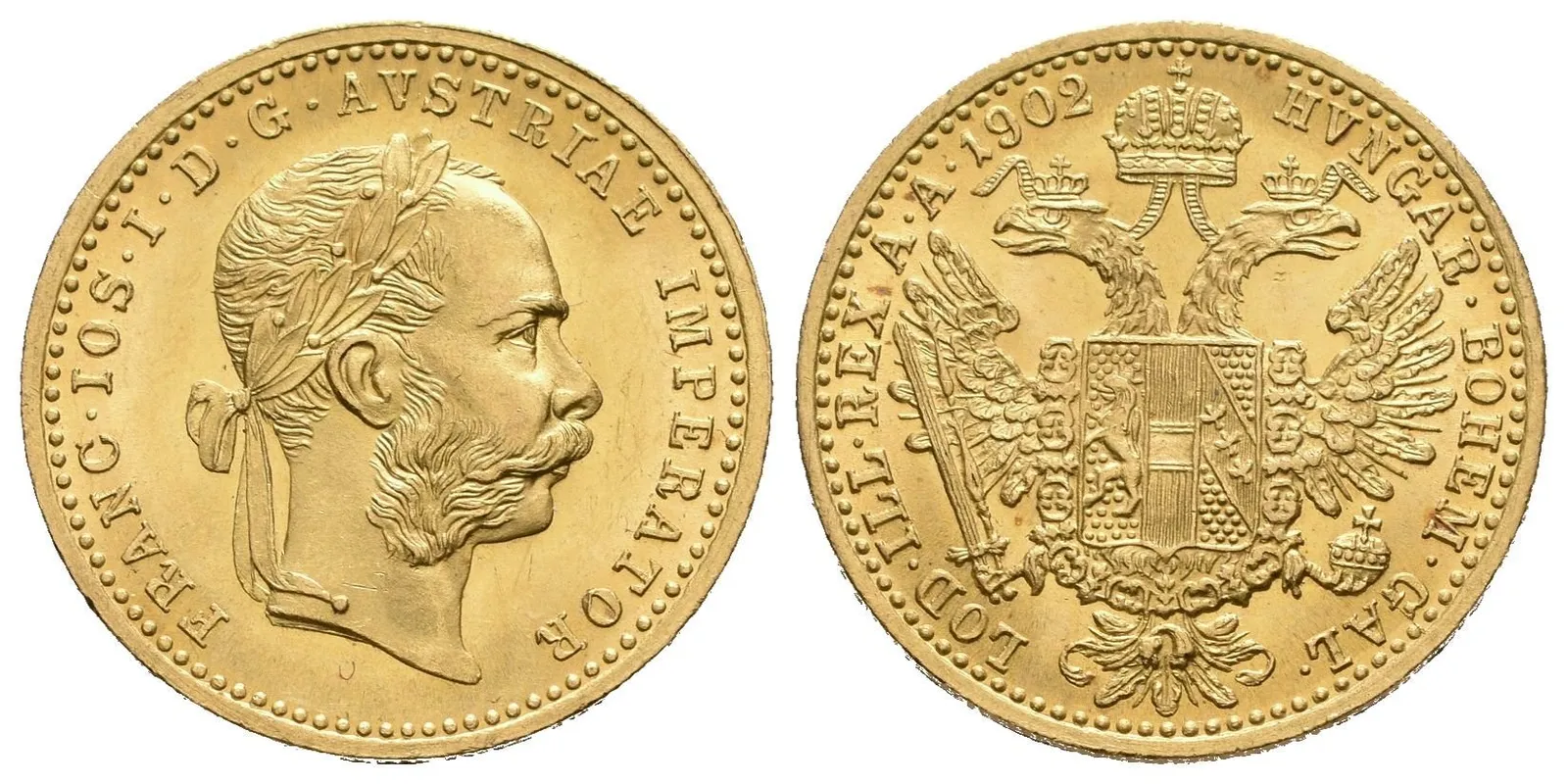 Dukát 1902, krásná zachovalost, lesk, drobné rysky a hranky — 1