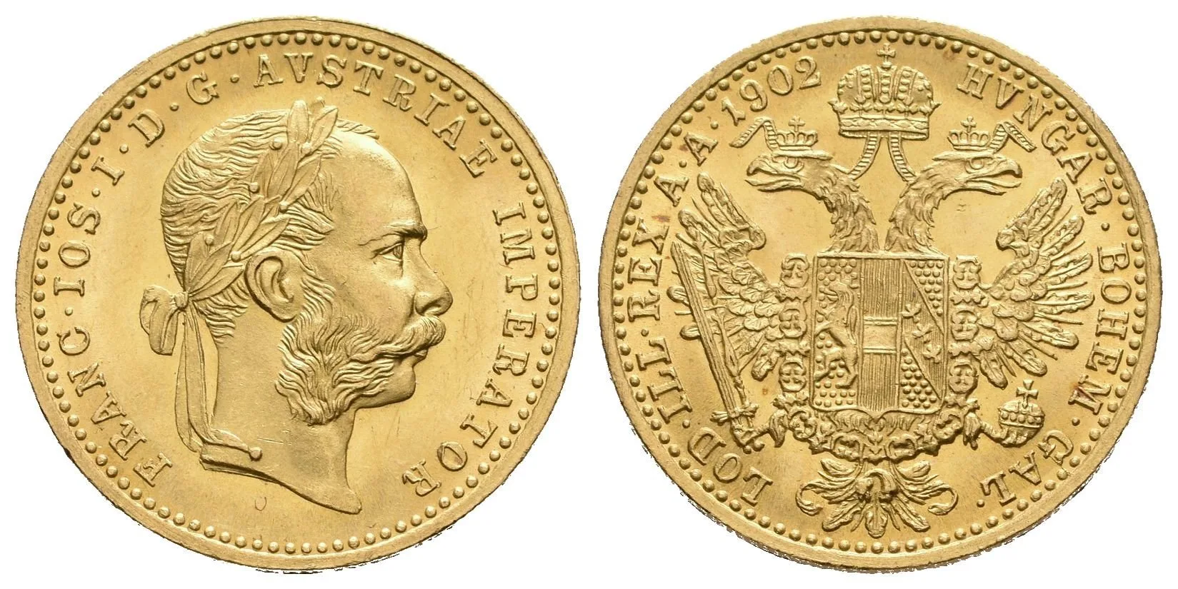 Dukát 1902, krásná zachovalost, lesk, drobné rysky a hranky — 1