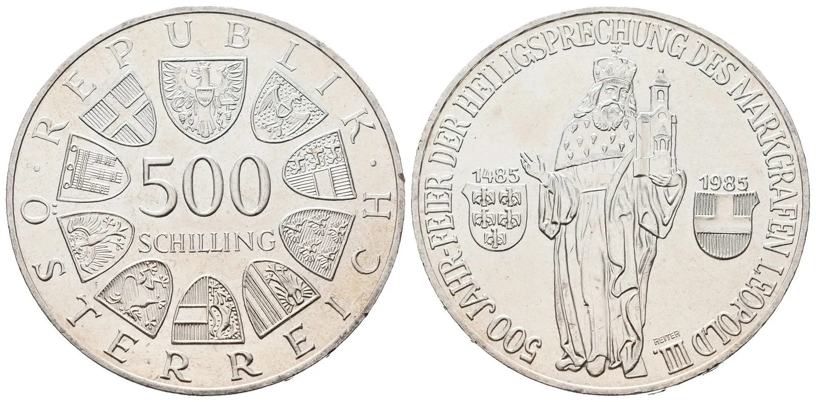 Rakousko, 500 Schilling 1985 - Leopold III.