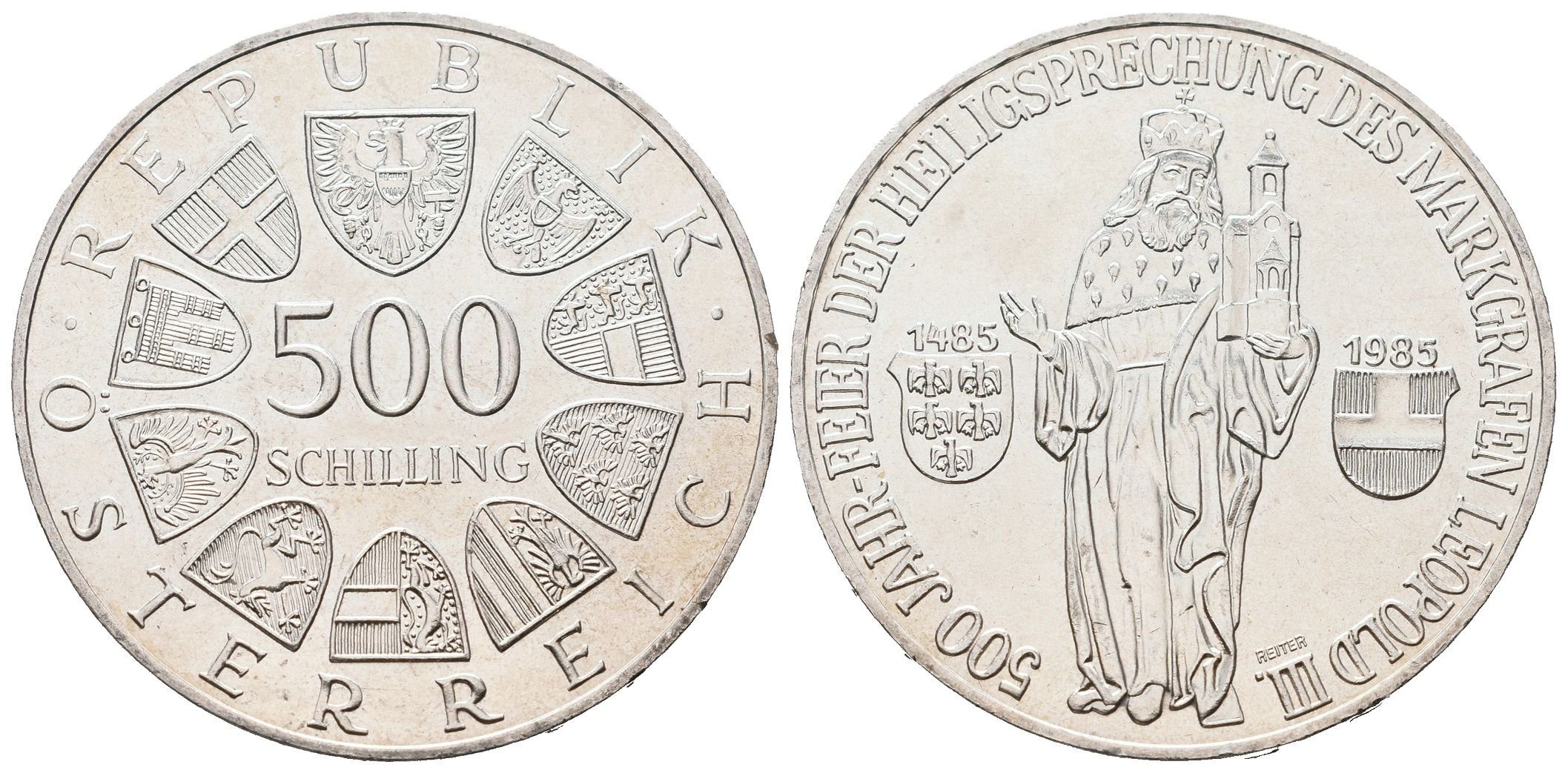 Rakousko, 500 Schilling 1985 - Leopold III.