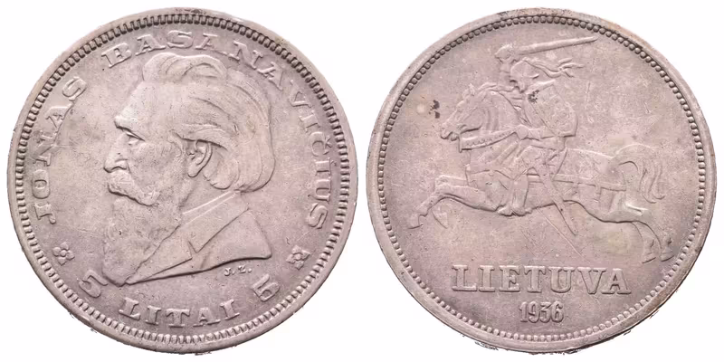 Litva, 5 Litai 1936 - Jonas Basanavičius