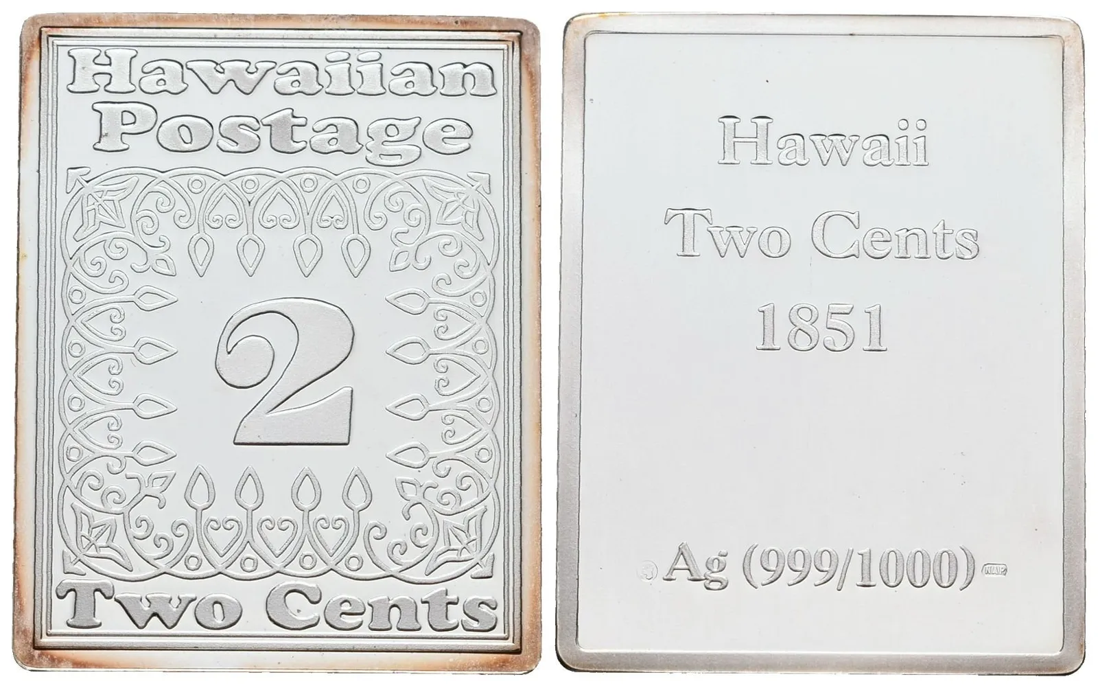 Stříbrná známka - Misionářská Havaj z roku 1851 - Ag 10 g - 999/1000