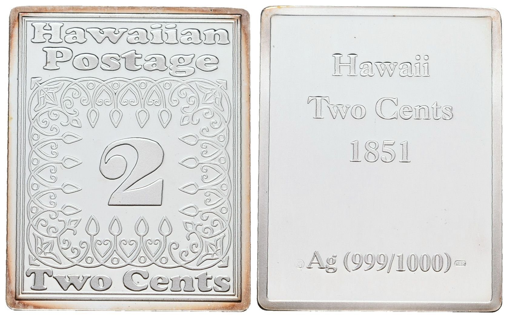 Stříbrná známka - Misionářská Havaj z roku 1851 - Ag 10 g - 999/1000