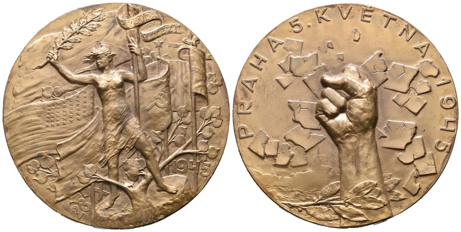 AE Medaile 1945 - Revoluce 5. května 1945, Pražské povstání. Pat. bronz 65 — 1