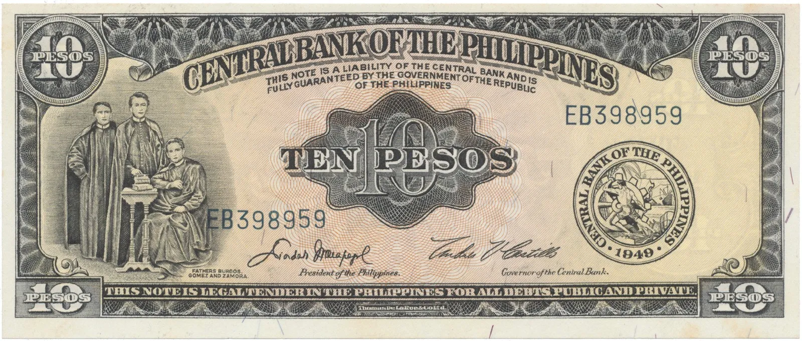 Filipíny, 10 Pesos (1949), P.136e