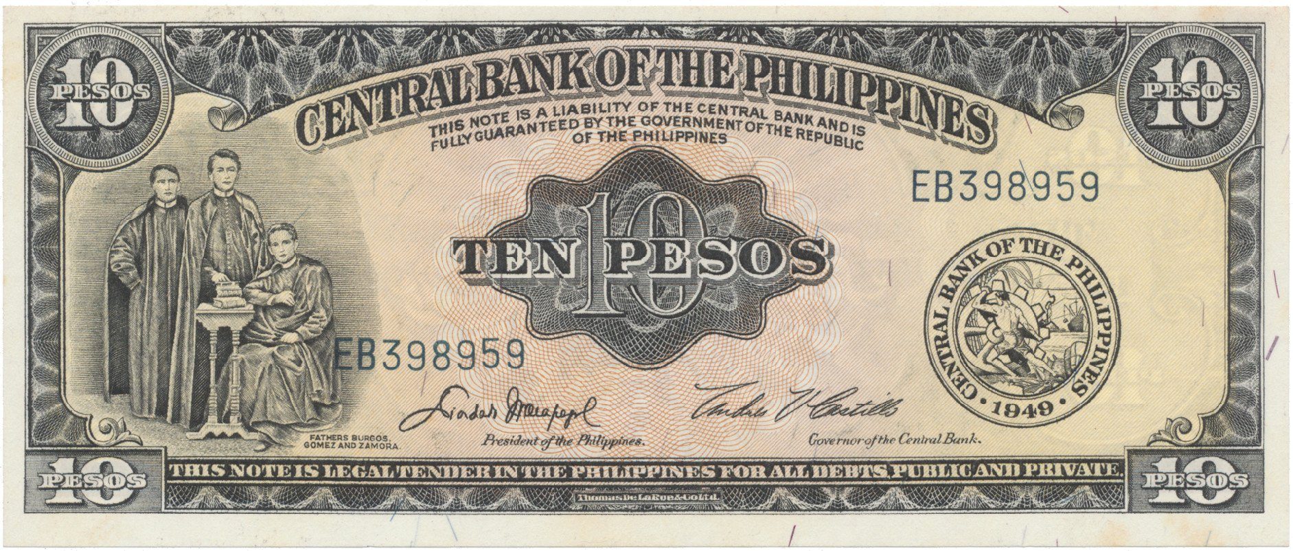 Filipíny, 10 Pesos (1949), P.136e