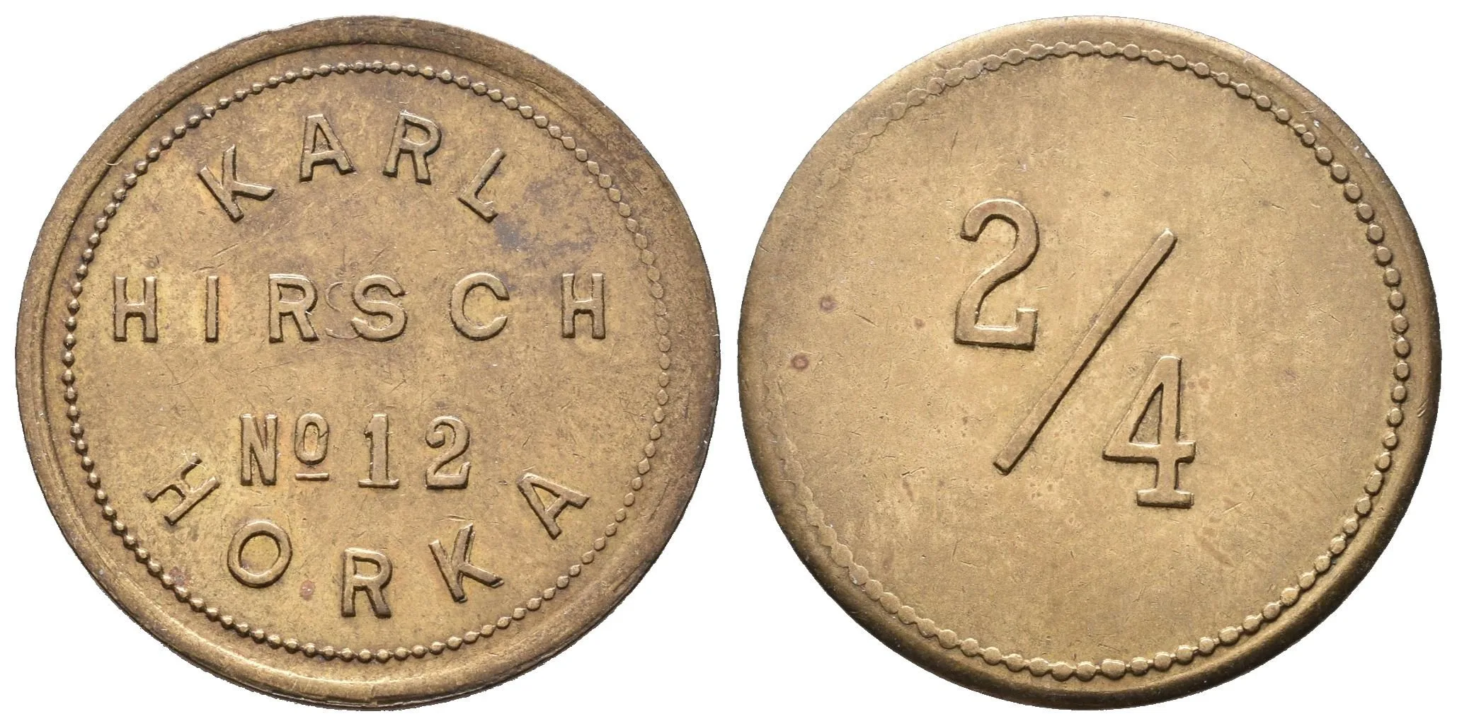 Horka - Karl Kirsch, známka s hodnotou "2/4", Ms 25 mm — 1