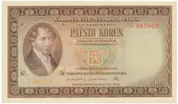 500 Koruna 1946, perforace 3 m.d. v obloučku, Hej.81aS2