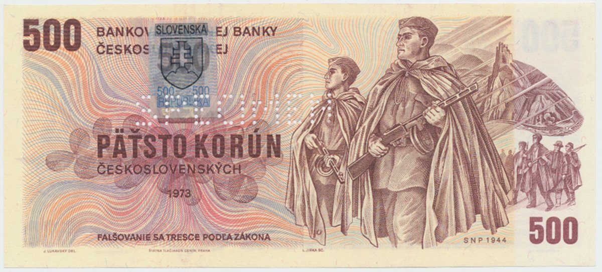 500 Koruna / 1973, kolkovaná 1993, série U 41, bankovní vzor, Hej.SK5aU.V1