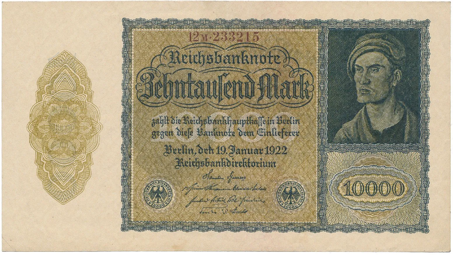 Německo, 10.000 Mark 1922, firemní 6-místný číslovač, Ro.69c