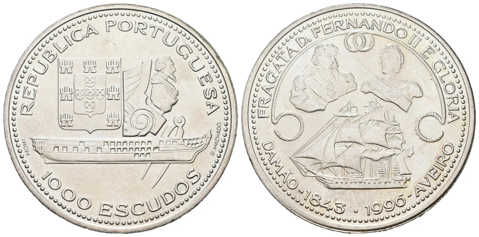 Portugalsko, 1000 Escudos 1996 - Restaurování fregaty Fernando II "Gloria"