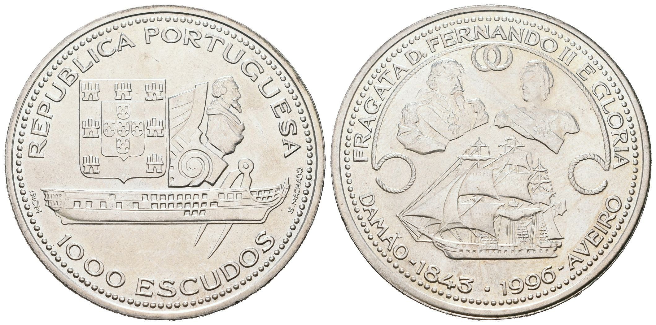 Portugalsko, 1000 Escudos 1996 - Restaurování fregaty Fernando II "Gloria"