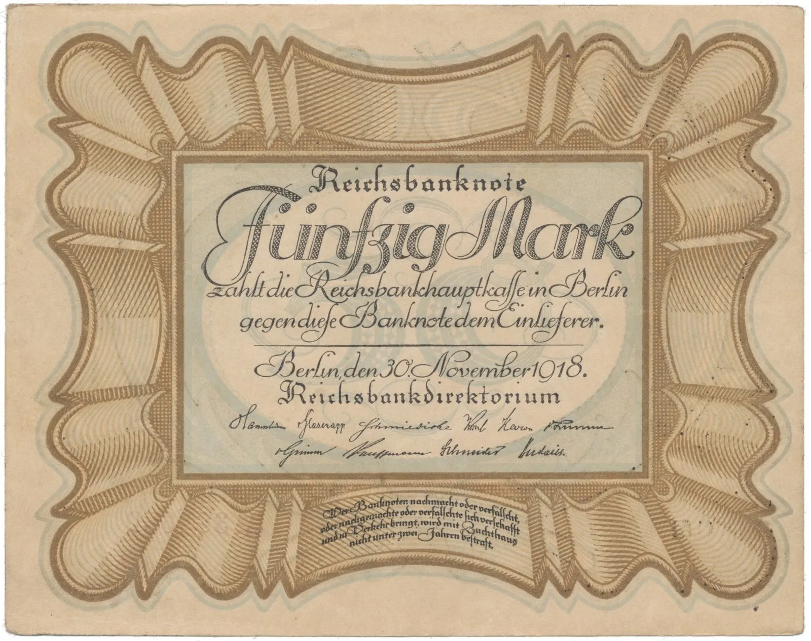 Německo, 50 Mark 1918, "EIERSCHEIN", Ro.57a