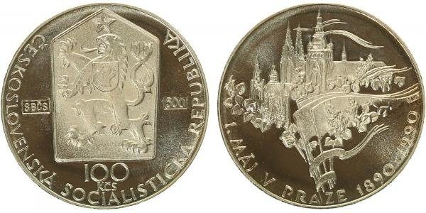 100 Kčs 1990 - 1. máj 1890, PROOF