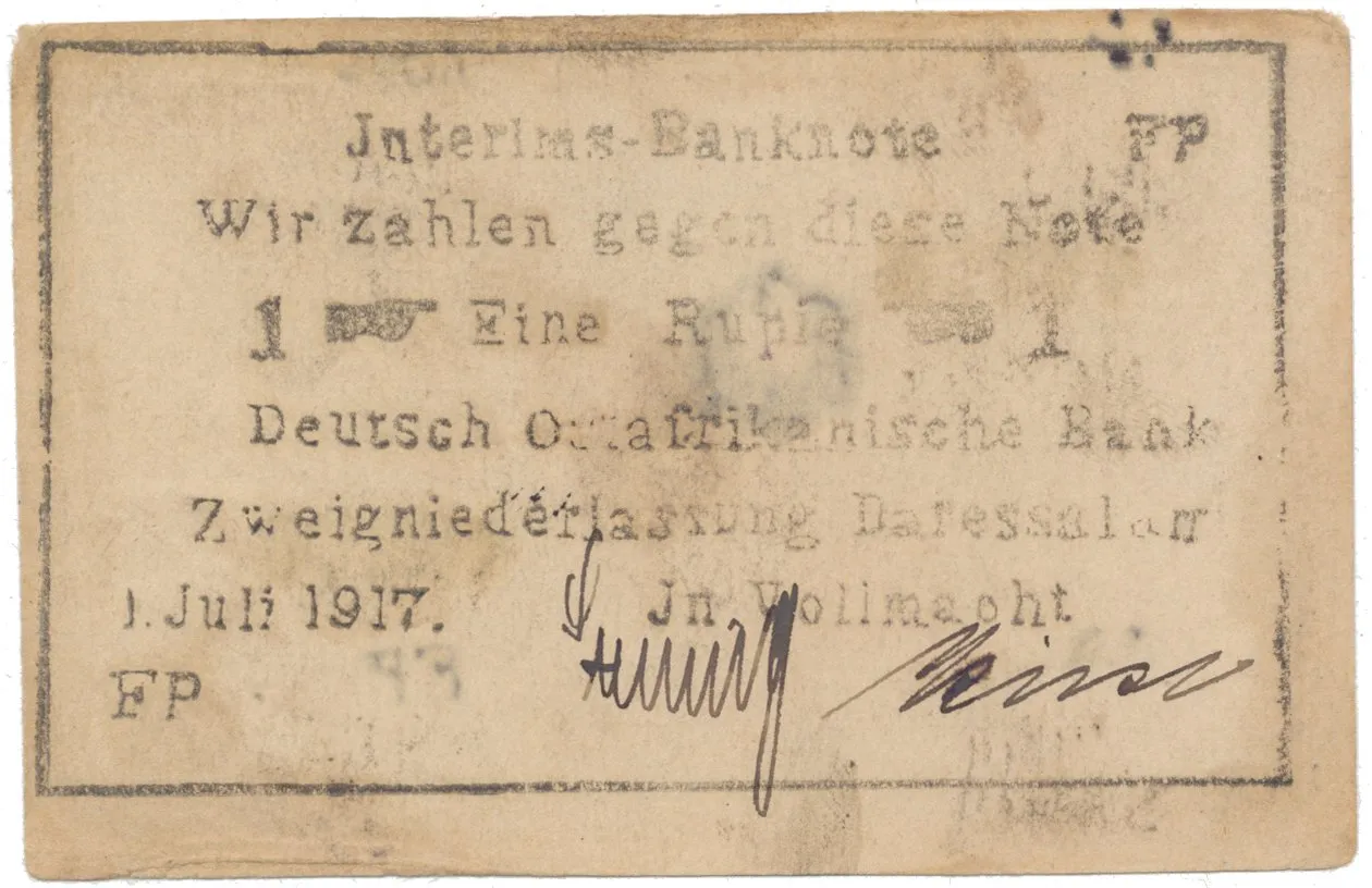 Německá Východní Afrika, 1 Rupie 1. 7. 1917, vodotisk „NO", R.936d