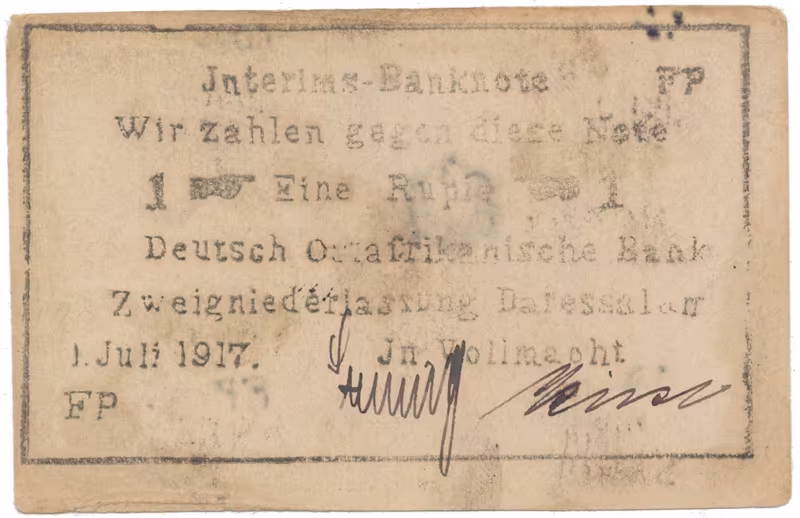 Německá Východní Afrika, 1 Rupie 1. 7. 1917, vodotisk „NO", R.936d