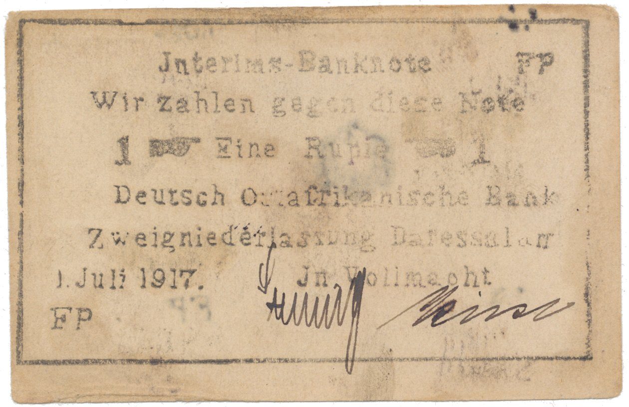Německá Východní Afrika, 1 Rupie 1. 7. 1917, vodotisk „NO", R.936d