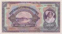 Československo, 5000 Koruna 1920, série B, perf. 1x SPECIMEN, Hej.17bB
