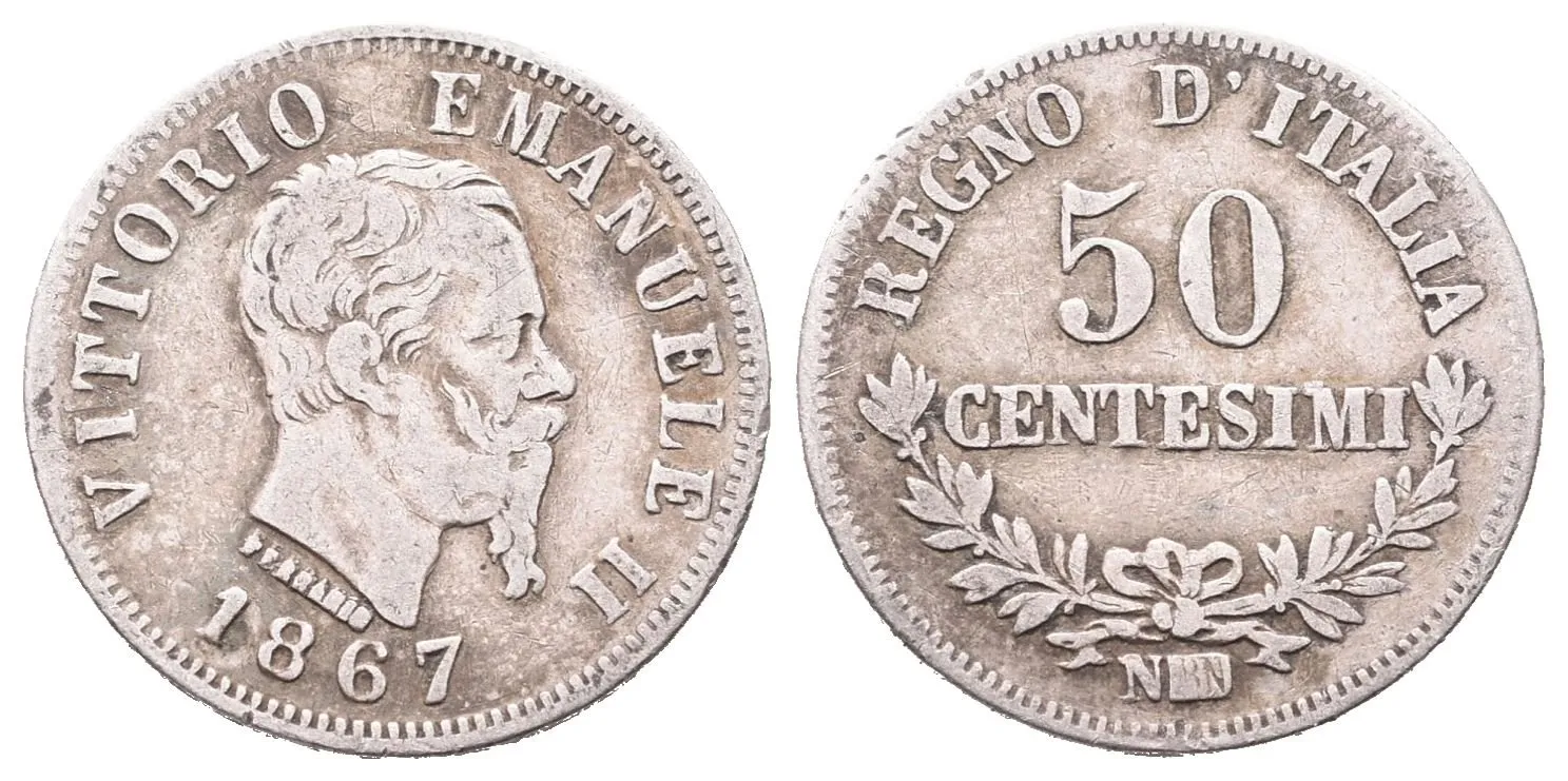 Itálie, 50 Centesimo 1867 N