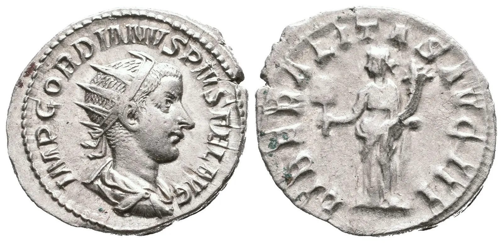 Antoninian, 240, Rv: LIBERALITAS AVG III, stojící Liberalitas zleva drží abacus — 1