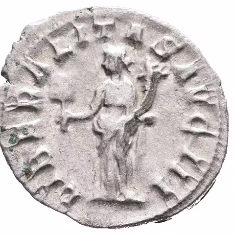 Antoninian, 240, Rv: LIBERALITAS AVG III, stojící Liberalitas zleva drží abacus