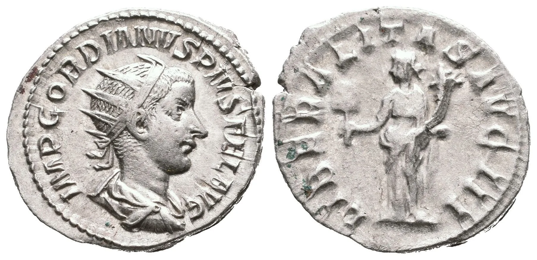 Antoninian, 240, Rv: LIBERALITAS AVG III, stojící Liberalitas zleva drží abacus — 1