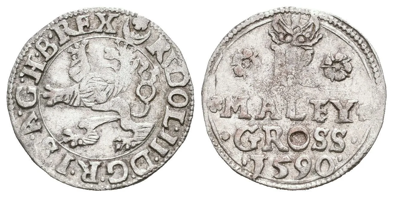 Malý groš 1590, Jáchymov-Hofmann, HN.8b (opis 7c), pěkná zachovalost, patina, drobné rysky — 1