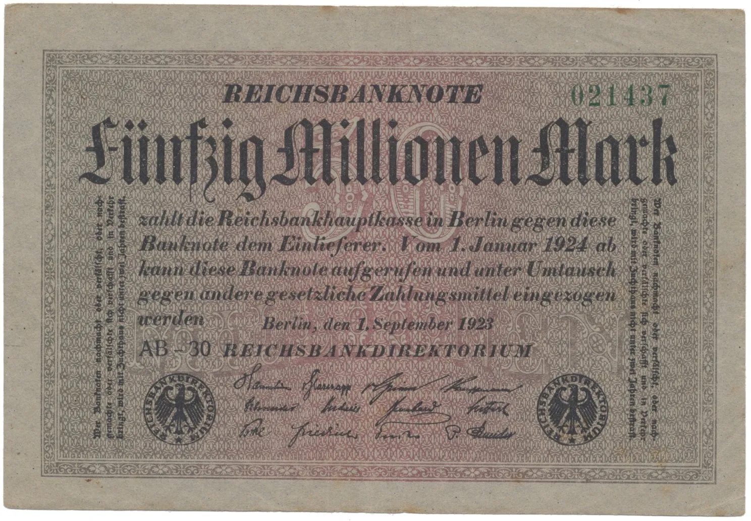 Německo, 50 Millionen Mark 1923, Ro.108c