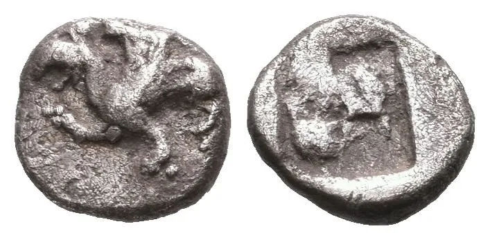 AR Obol, 480 - 465 př. Kr., Gryf zleva / Hlava orla v inkusním čtverci, — 1
