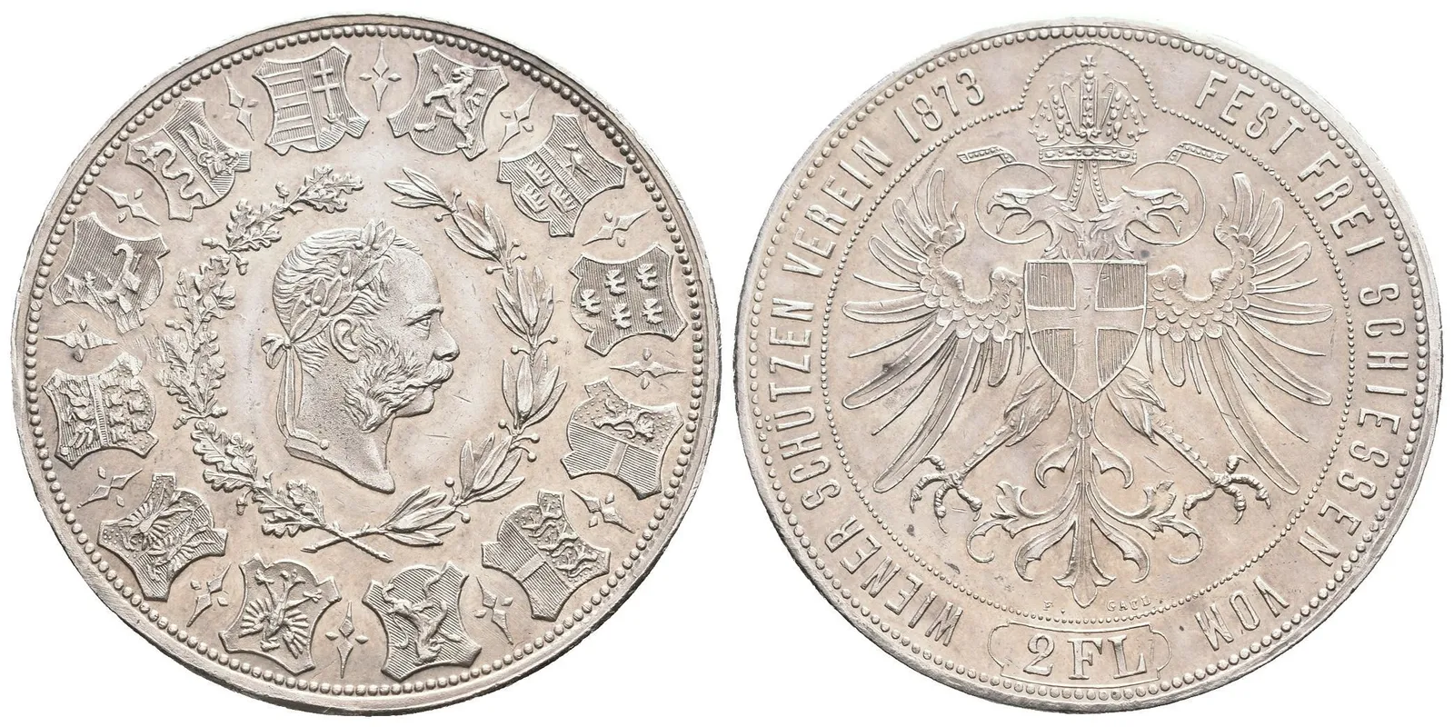 2 Zlatník 1873 - Střelby Vídeňského střeleckého spolku (22,08 g), — 1