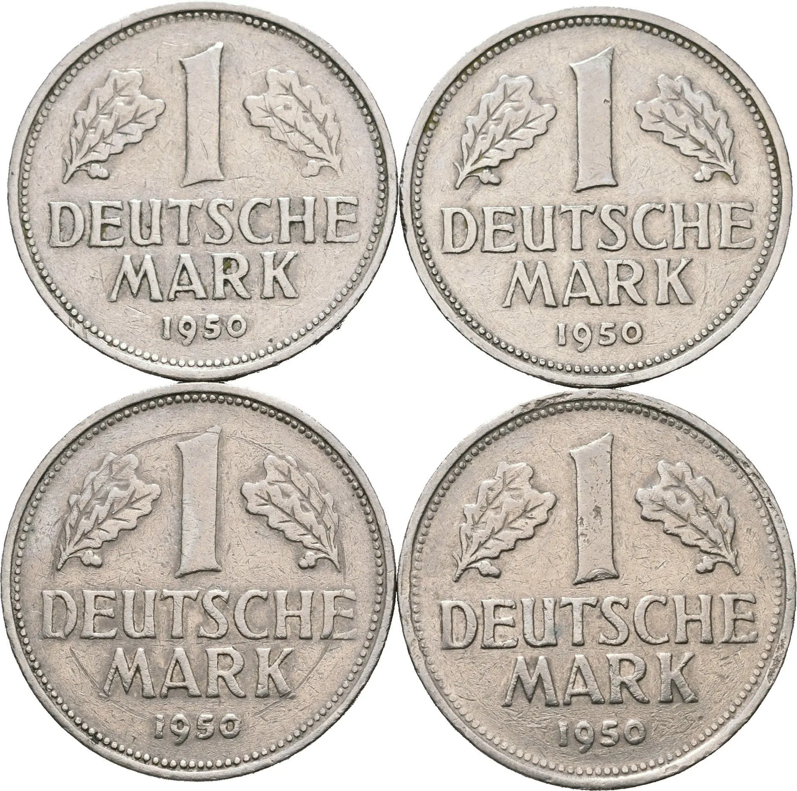 Soubor mincí - 1 Marka 1950 D, F, G a J, lepší mincovny, J.385_4 ks — 1