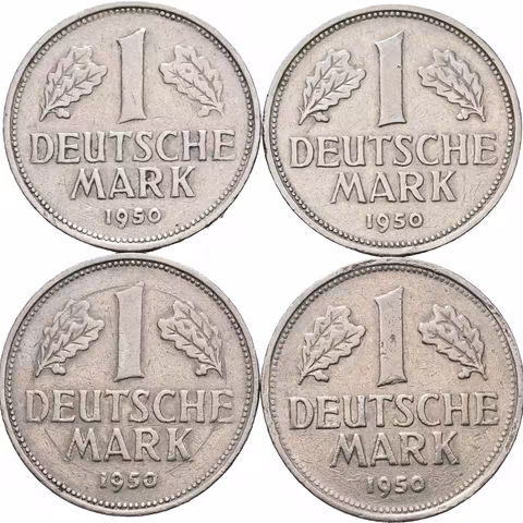 Soubor mincí - 1 Marka 1950 D, F, G a J, lepší mincovny, J.385_4 ks