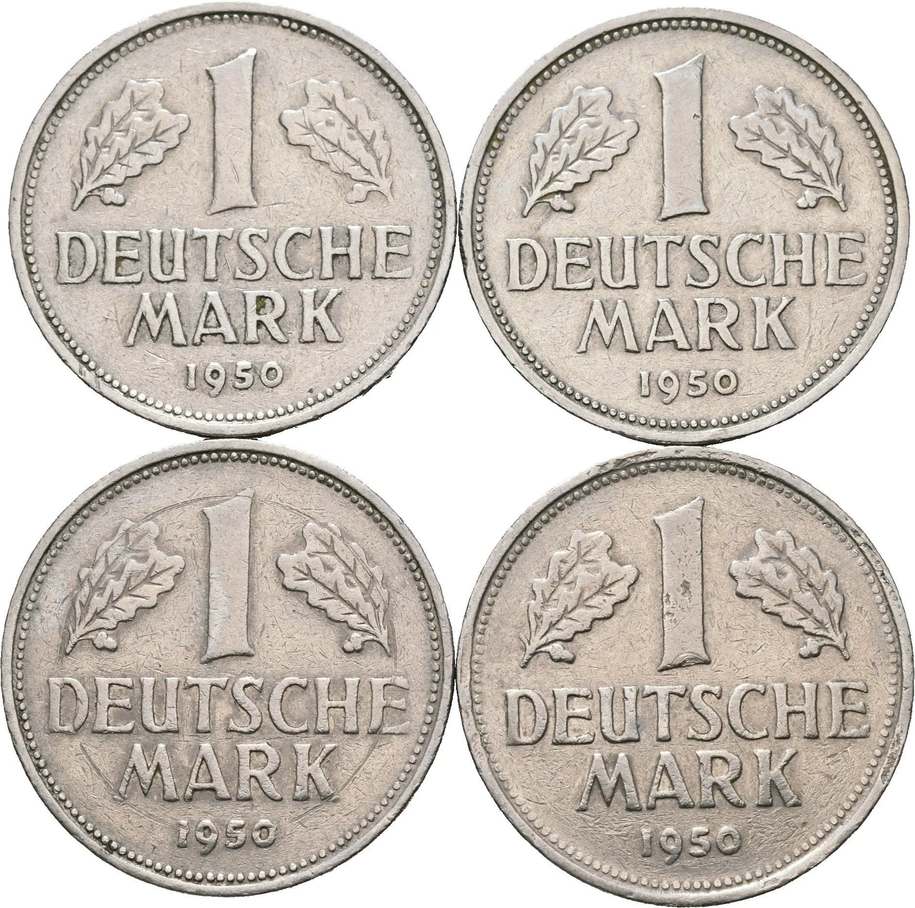 Soubor mincí - 1 Marka 1950 D, F, G a J, lepší mincovny, J.385_4 ks — 1