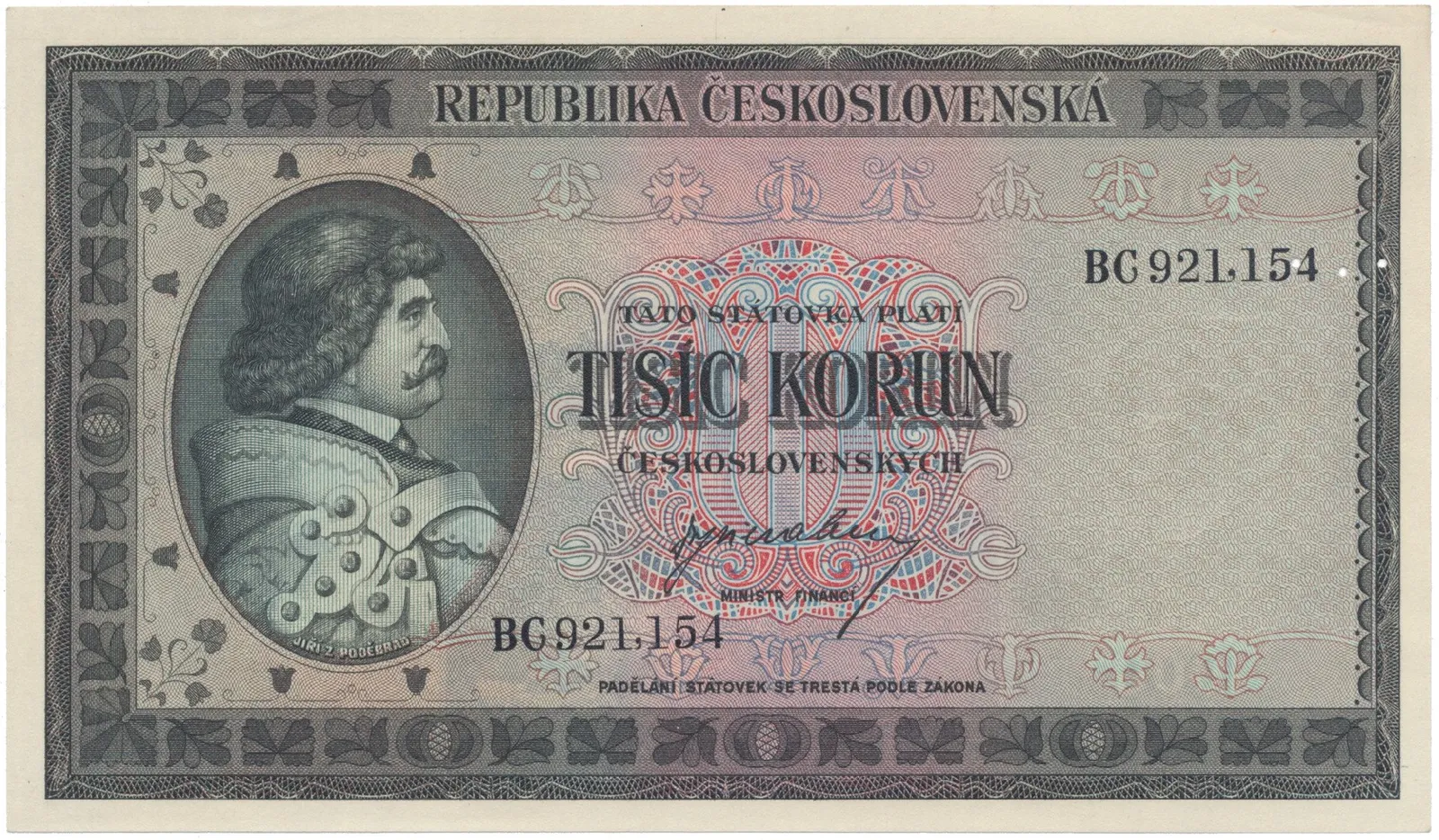 1000 Koruna b.d. (1945), série BC, Hej.76a.S2