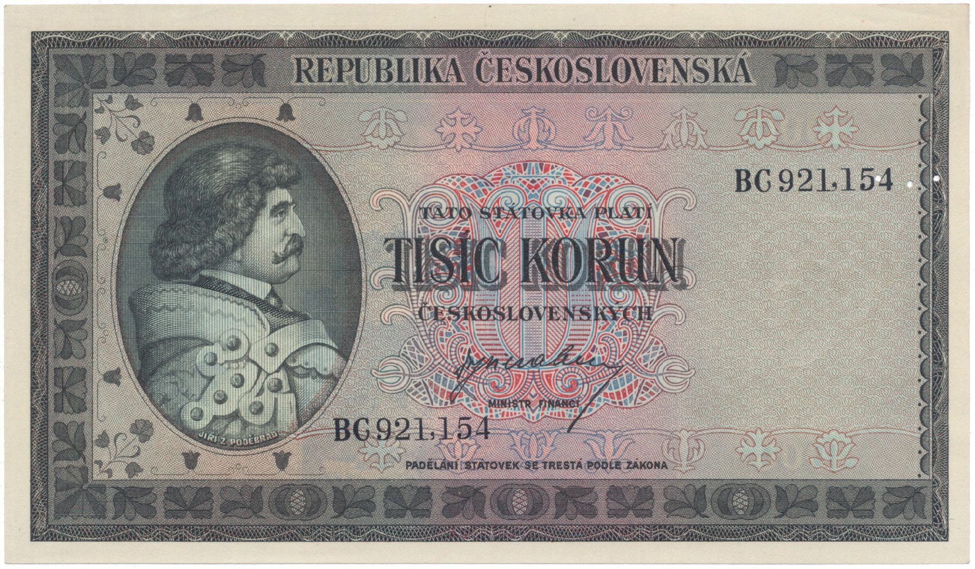 1000 Koruna b.d. (1945), série BC, Hej.76a.S2