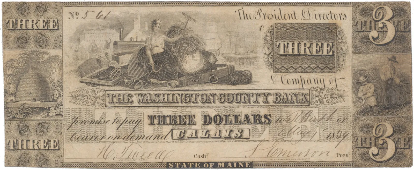 USA - Maine, 3 Dollar 1834